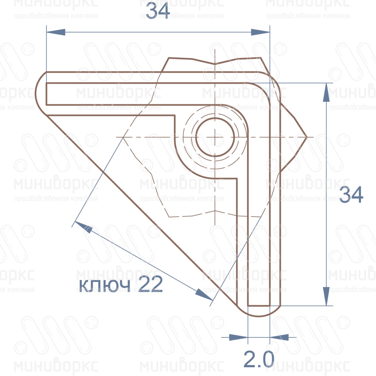 Комплекты опор для уголков и резьбовых опор 34x34 – U34-34M8.D22x35 | картинка 6